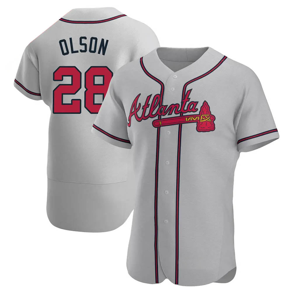 Pkot A.Braves #28 Matt Olson player Gray Authentic Road Stitched Jerseys