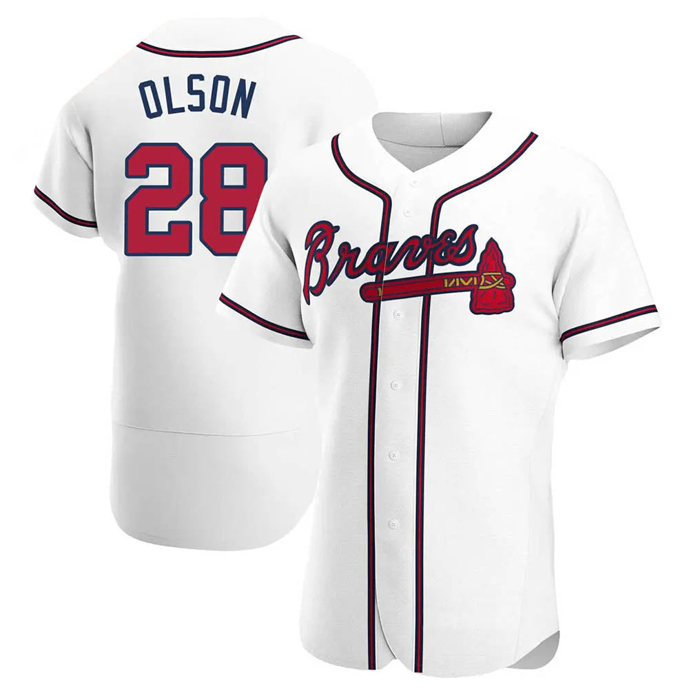 Pkot A.Braves #28 Matt Olson player White Authentic Home Stitched Jerseys