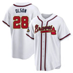 Pkot A.Braves #28 Matt Olson player White&Gold Replica Program Stitched Jerseys