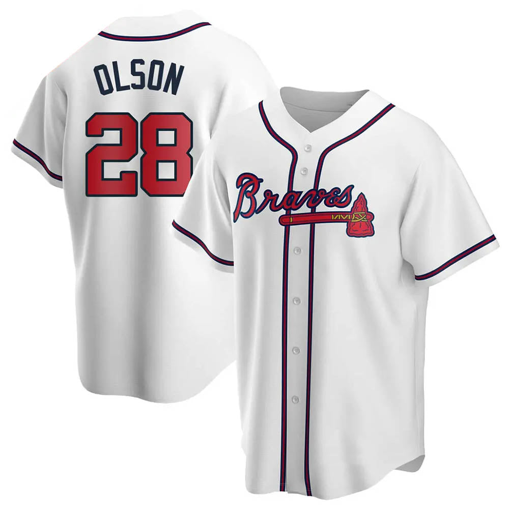 Pkot A.Braves #28 Matt Olson player White Replica Home Stitched Jerseys