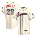 Silnrao A.Braves #29 John Smoltz Player Cream USA 250 Fourth Of July Limited Home Game Stitched Jerseys