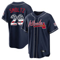 Silnrao A.Braves #29 John Smoltz Player Navy USA 250 Fourth Of July Limited Home Game Stitched Jerseys