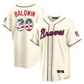 Silnrao A.Braves #30 Drake Baldwin Player Cream USA 250 Fourth Of July Limited Home Game Stitched Jerseys