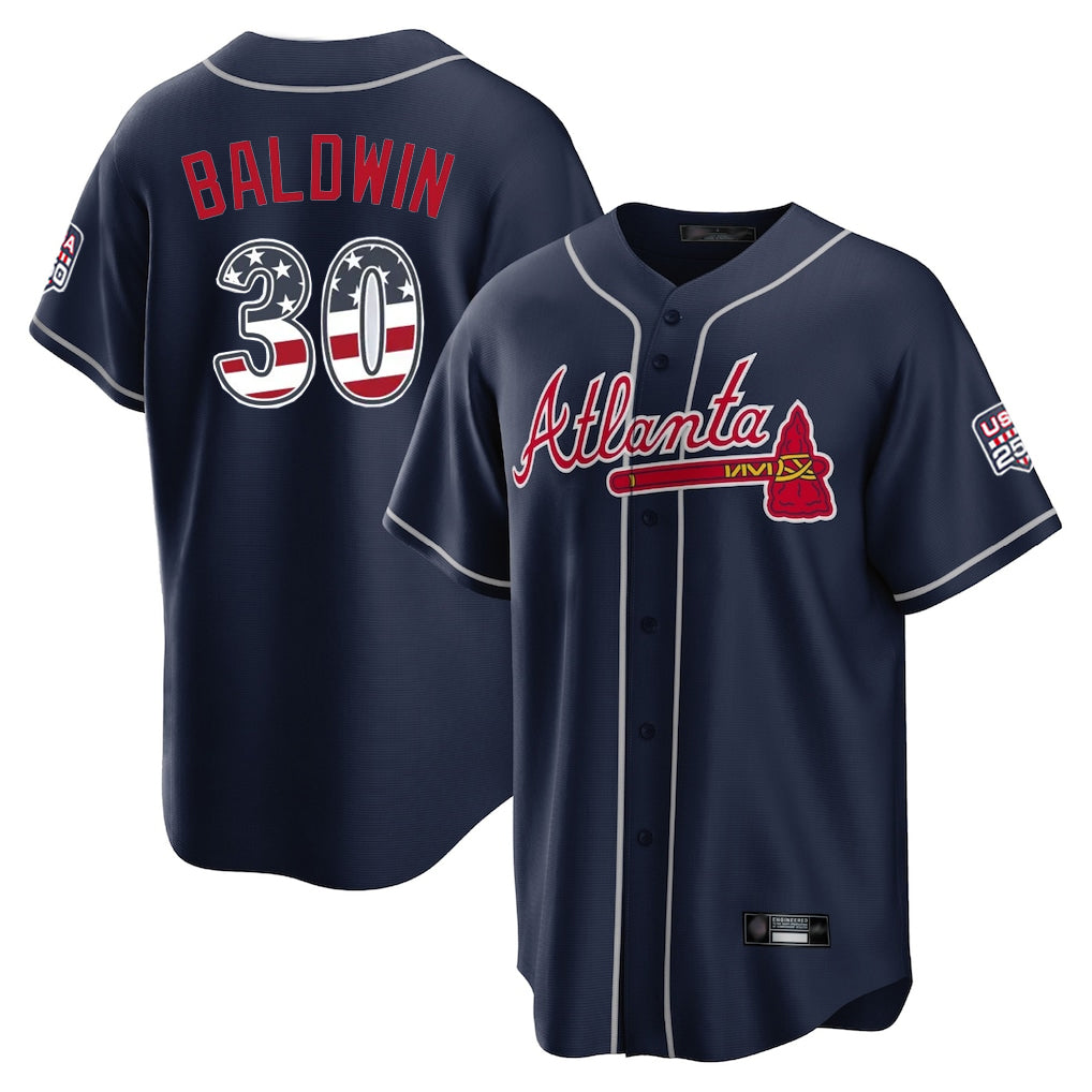 Silnrao A.Braves #30 Drake Baldwin Player Navy USA 250 Fourth Of July Limited Home Game Stitched Jerseys