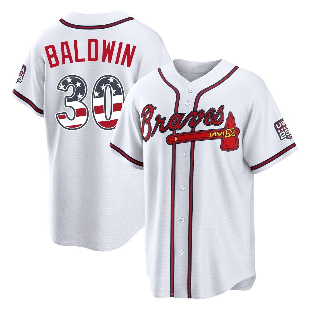 Silnrao A.Braves #30 Drake Baldwin Player White USA 250 Fourth Of July Limited Home Game Stitched Jerseys