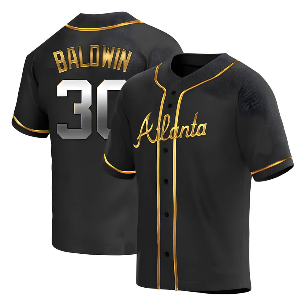 Pkot A.Braves #30 Drake Baldwin player Gold Replica Black en Alternate Stitched Jerseys