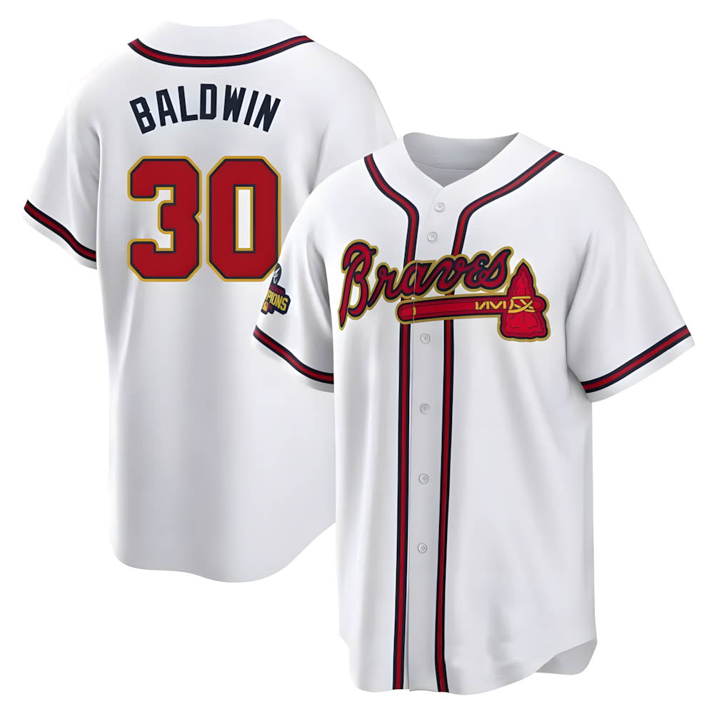 Pkot A.Braves #30 Drake Baldwin player Gold Replica White Program Stitched Jerseys