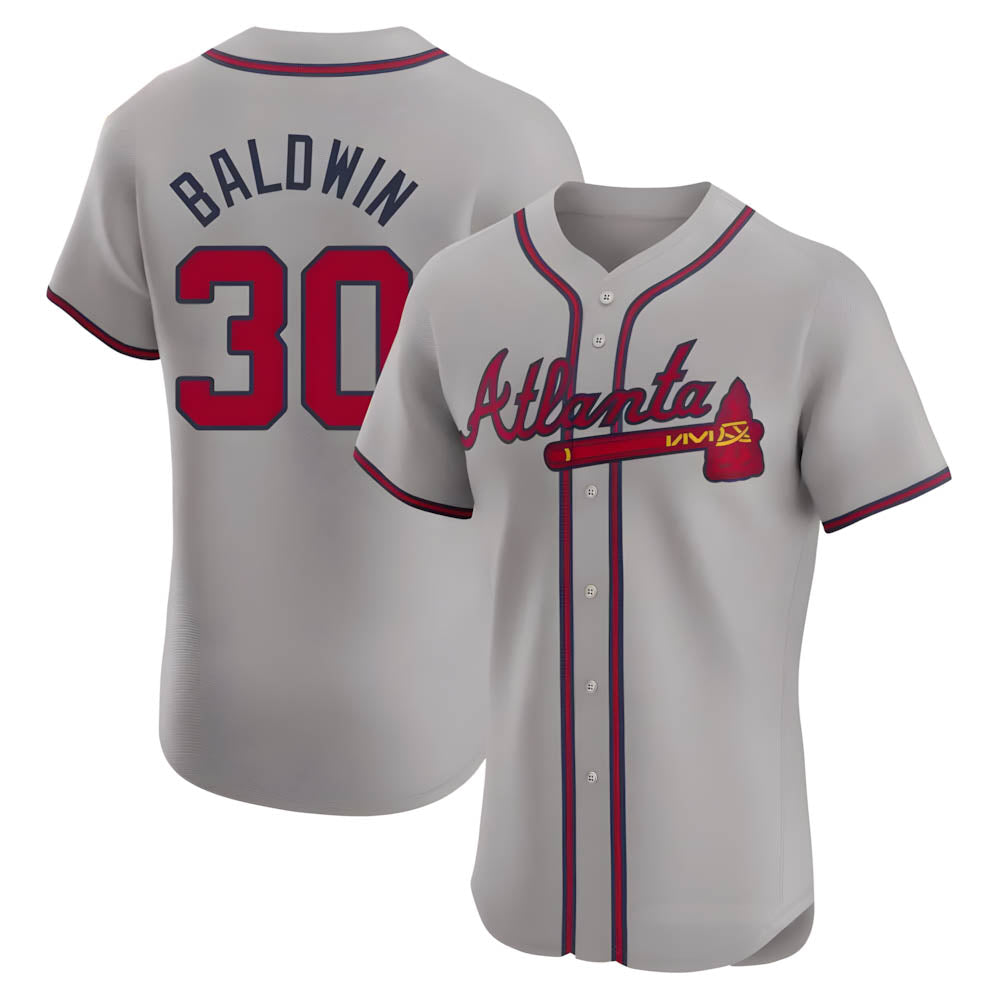 Pkot A.Braves #30 Drake Baldwin player Gray Elite Road Stitched Jerseys
