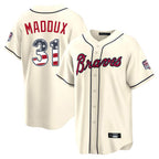 Silnrao A.Braves #31 Greg Maddux Player Cream USA 250 Fourth Of July Limited Home Game Stitched Jerseys