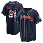 Silnrao A.Braves #31 Greg Maddux Player Navy USA 250 Fourth Of July Limited Home Game Stitched Jerseys