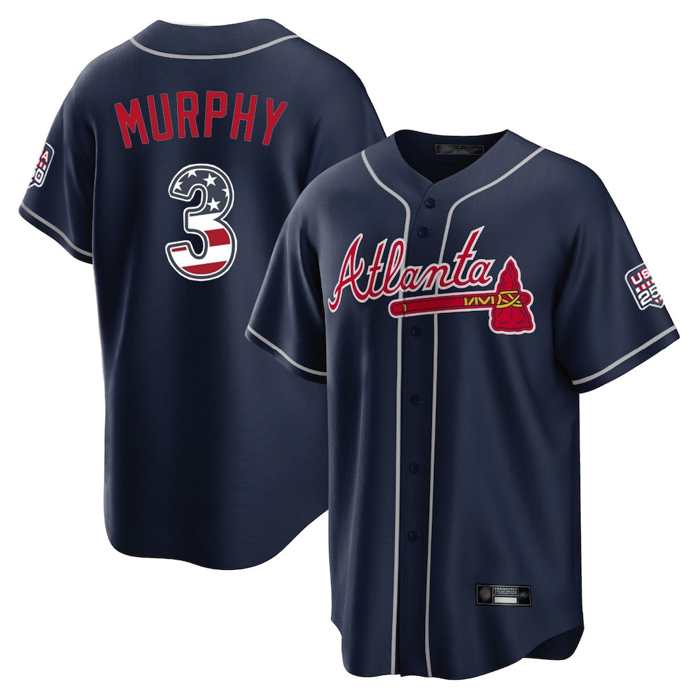 Silnrao A.Braves #3 Dale Murphy Player Navy USA 250 Fourth Of July Limited Home Game Stitched Jerseys