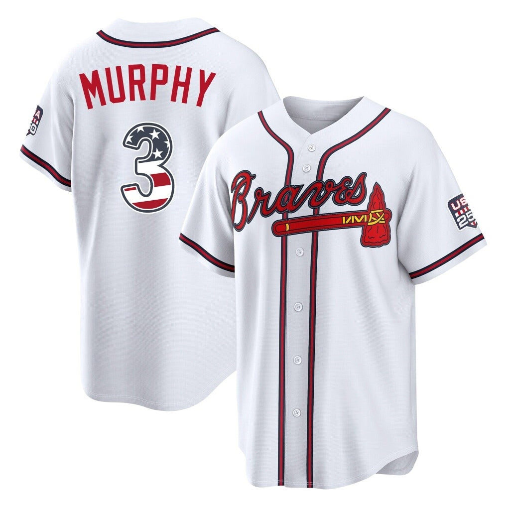 Silnrao A.Braves #3 Dale Murphy Player White USA 250 Fourth Of July Limited Home Game Stitched Jerseys