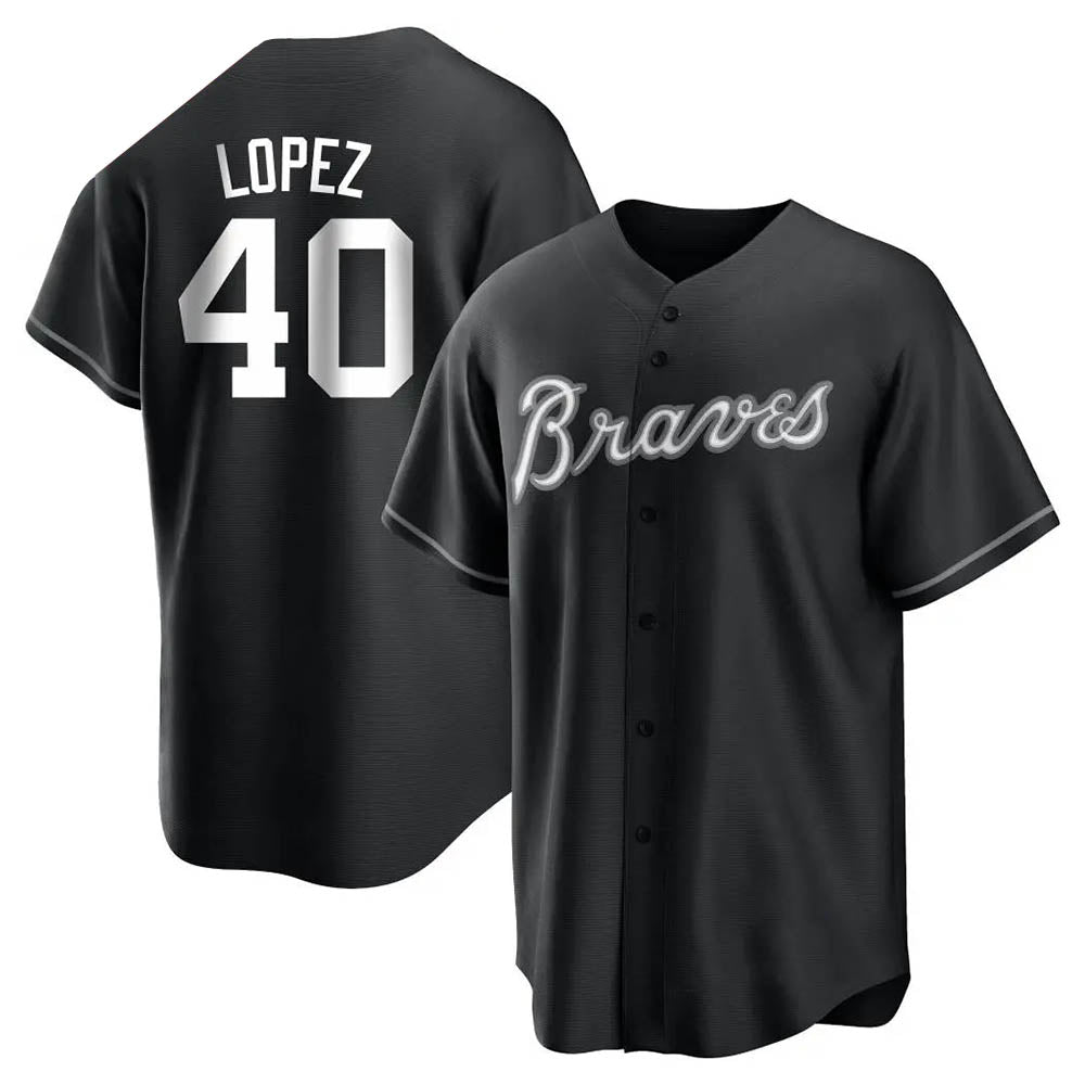 Pkot A.Braves #40 Reynaldo Lopez player Black&White Replica Stitched Jerseys