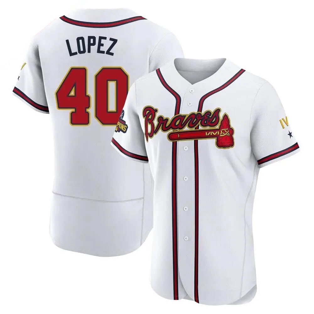 Pkot A.Braves #40 Reynaldo Lopez player White&Gold Authentic Program Stitched Jerseys