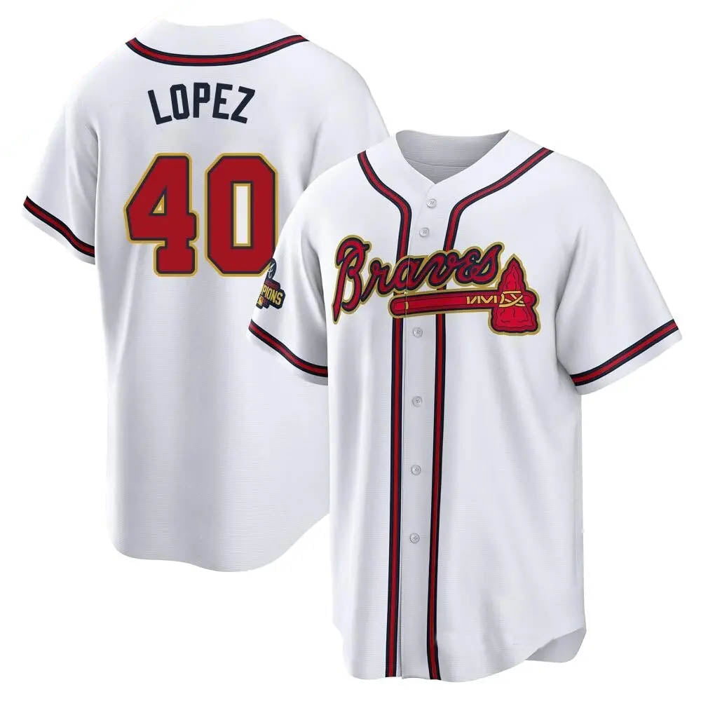 Pkot A.Braves #40 Reynaldo Lopez player White&Gold Replica Program Stitched Jerseys