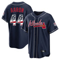 Silnrao A.Braves #44 Hank Aaron Player Navy USA 250 Fourth Of July Limited Home Game Stitched Jerseys