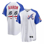 Silnrao A.Braves #44 Hank Aaron Player White USA 250 Fourth Of July City Connect Home Game Stitched Jerseys