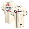 Silnrao A.Braves #51 Chris Sale Player Cream USA 250 Fourth Of July Limited Home Game Stitched Jerseys