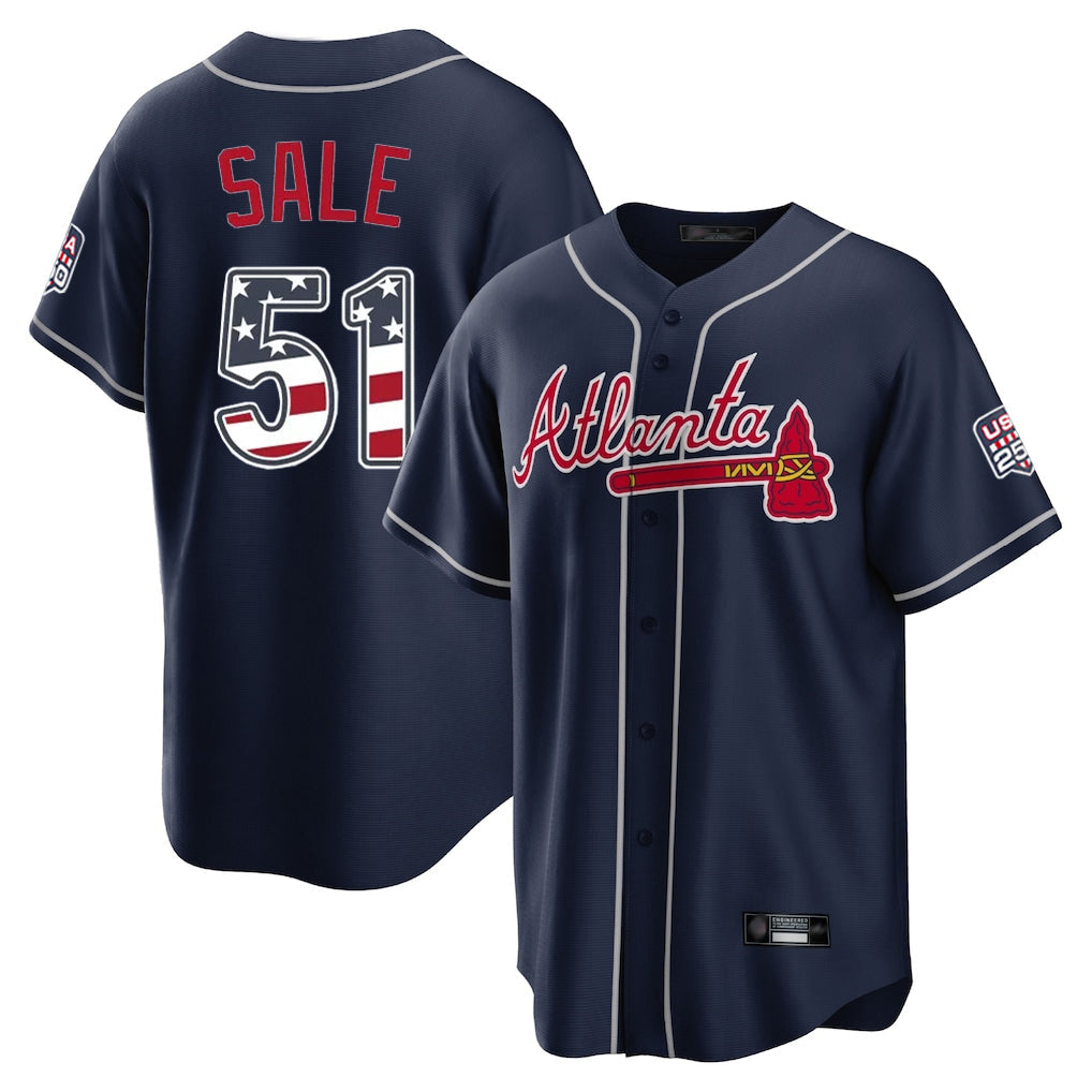 Silnrao A.Braves #51 Chris Sale Player Navy USA 250 Fourth Of July Limited Home Game Stitched Jerseys