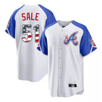 Silnrao A.Braves #51 Chris Sale Player White USA 250 Fourth Of July City Connect Home Game Stitched Jerseys