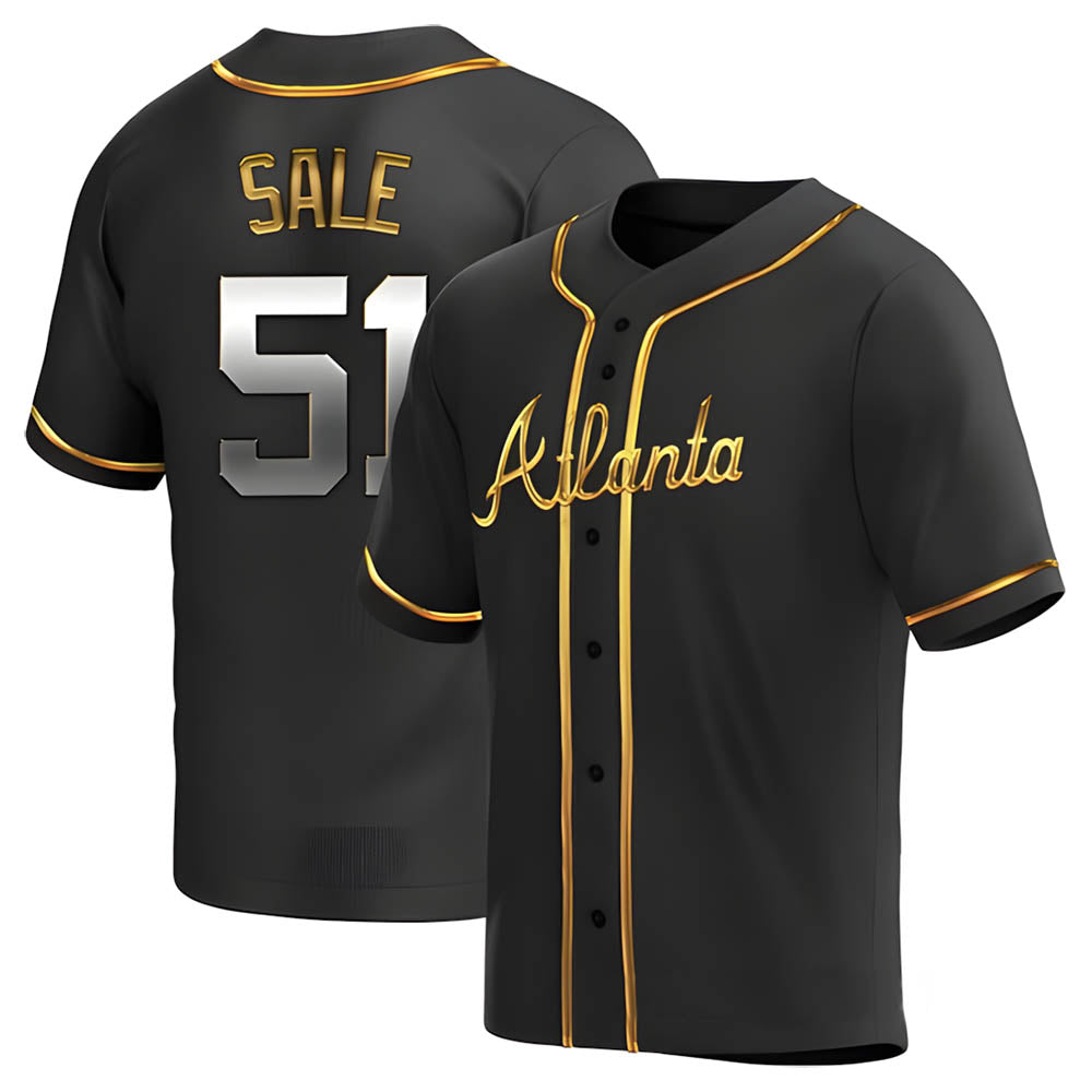 Pkot A.Braves #51 Chris Sale Player Black Golden Alternate Replica Stitched Jerseys