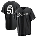 Pkot A.Braves #51 Chris Sale Player White&Black Replica Stitched Jerseys