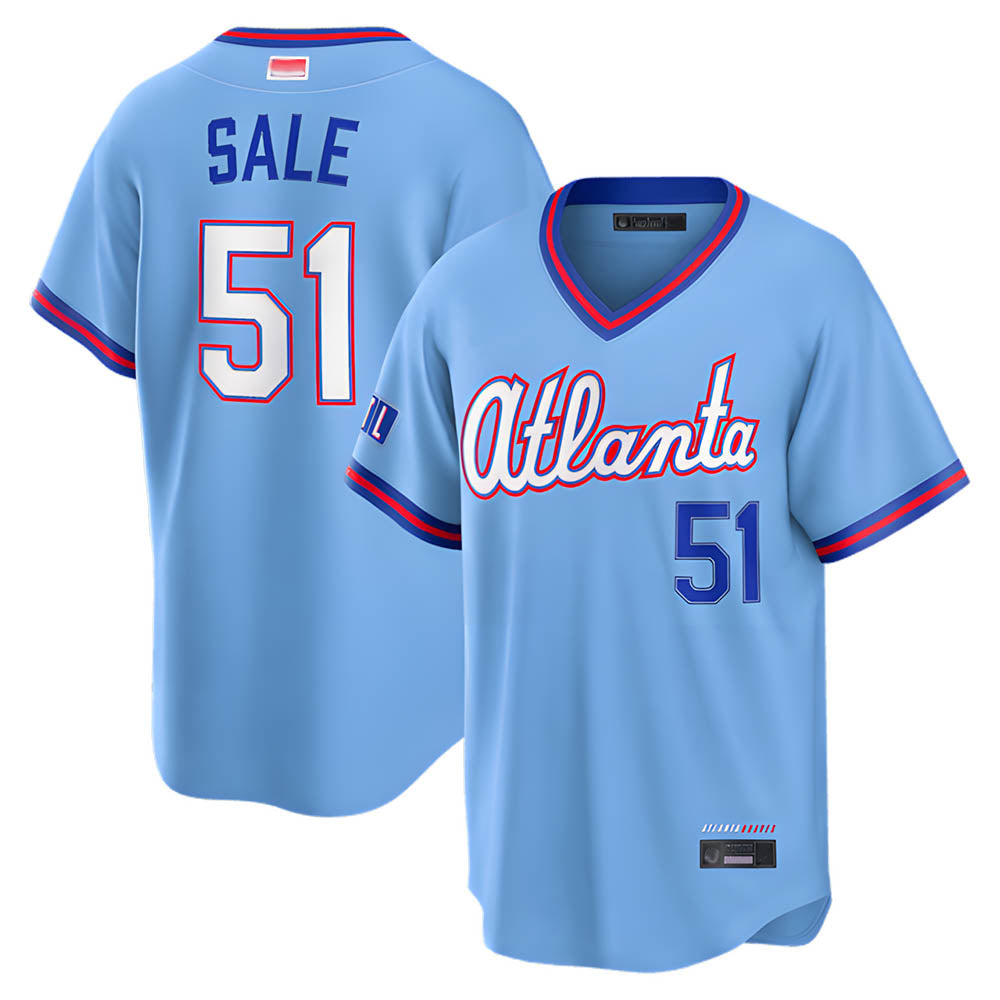 Pkot A.Braves #51 Chris Sale player Powder Blue 2026 City Connect T shirt Stitched Jerseys