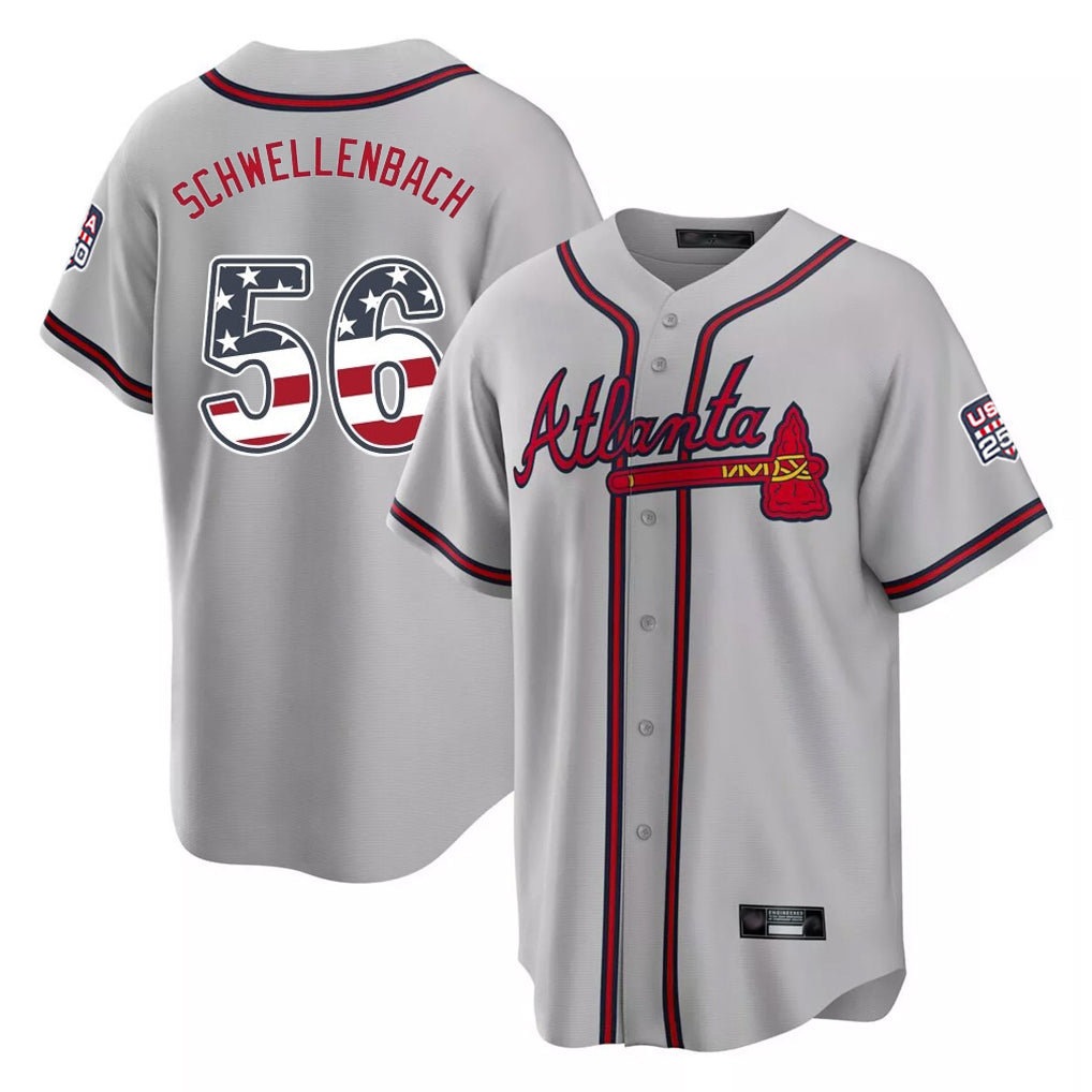 Silnrao A.Braves #56 Spencer Schwellenbach Player Gray USA 250 Fourth Of July Limited Home Game Stitched Jerseys