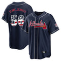 Silnrao A.Braves #56 Spencer Schwellenbach Player Navy USA 250 Fourth Of July Limited Home Game Stitched Jerseys