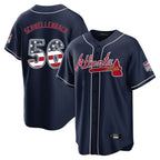 Silnrao A.Braves #56 Spencer Schwellenbach Player Navy USA 250 Fourth Of July Limited Home Game Stitched Jerseys