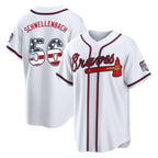 Silnrao A.Braves #56 Spencer Schwellenbach Player White USA 250 Fourth Of July Limited Home Game Stitched Jerseys