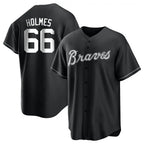 Pkot A.Braves #66 Grant Holmes Player Black&White Replica Stitched Jerseys