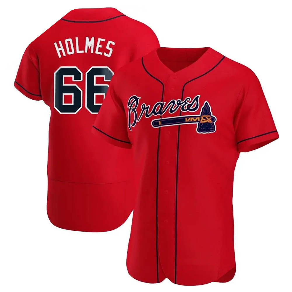 Pkot  A.Braves #66 Grant Holmes Player Red Authentic Alternate Stitched Jerseys