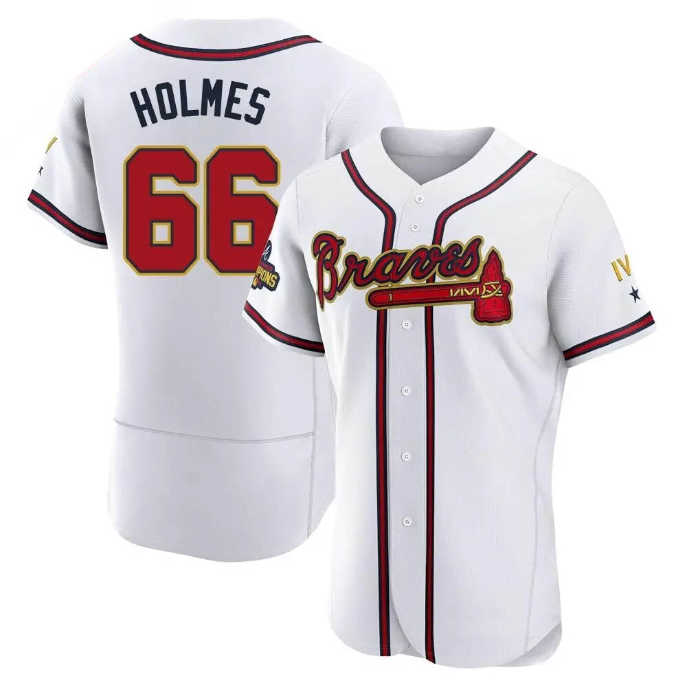 Pkot  A.Braves #66 Grant Holmes Player White&Gold Authentic Program Stitched Jerseys