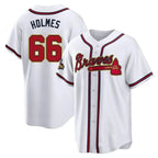 Pkot  A.Braves #66 Grant Holmes Player White&Gold Replica Program Stitched Jerseys