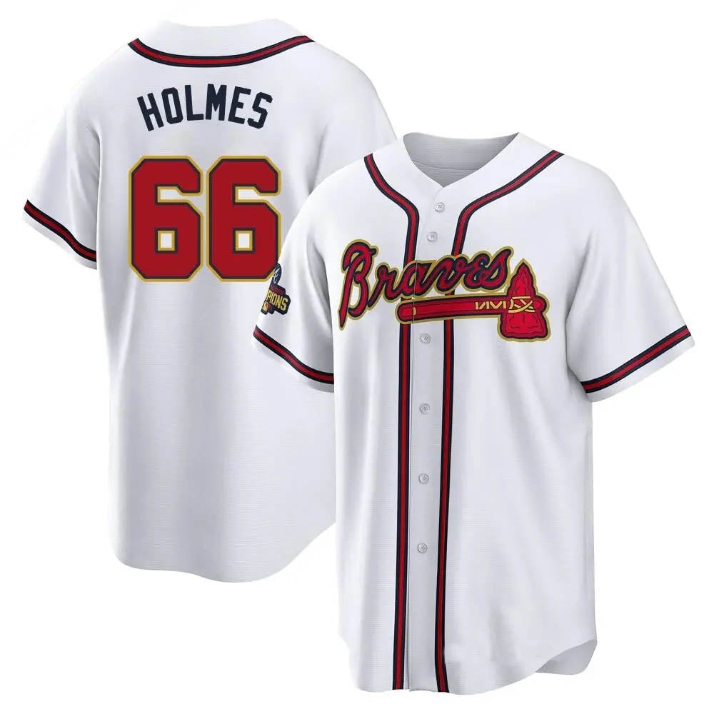 Pkot  A.Braves #66 Grant Holmes Player White&Gold Replica Program Stitched Jerseys