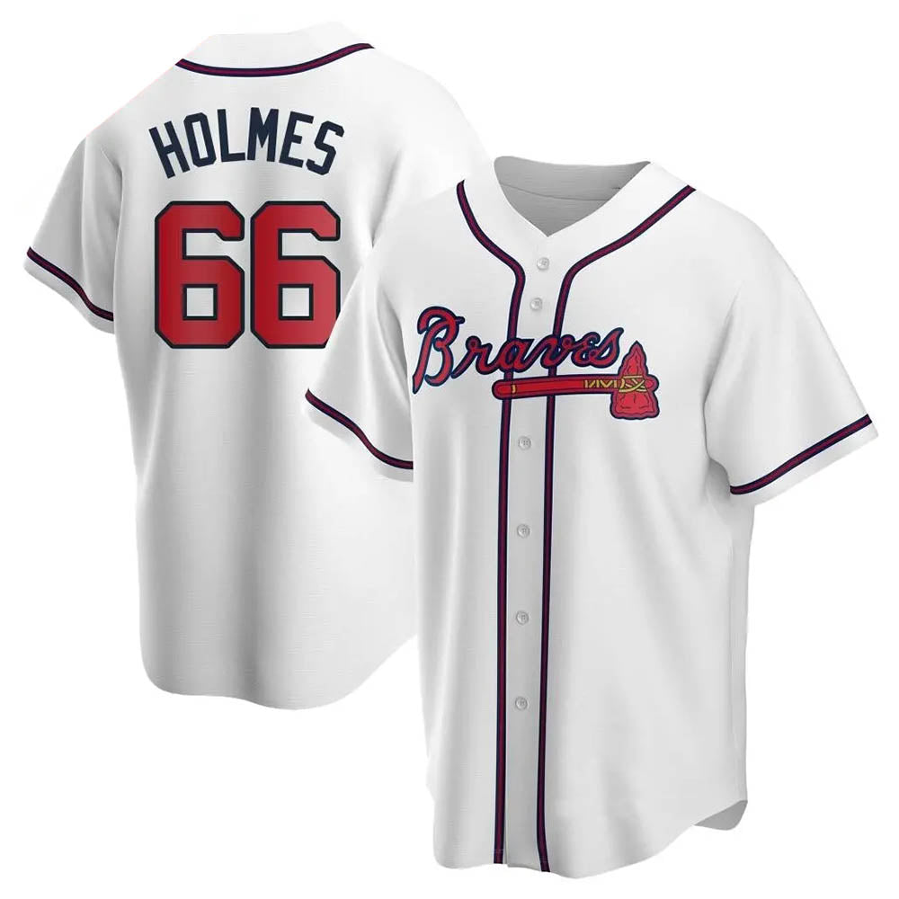 Pkot A.Braves #66 Grant Holmes Player White Replica Home Stitched Jerseys