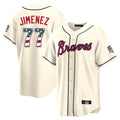 Silnrao A.Braves #77 Joe Jimenez Player Cream USA 250 Fourth Of July Limited Home Game Stitched Jerseys