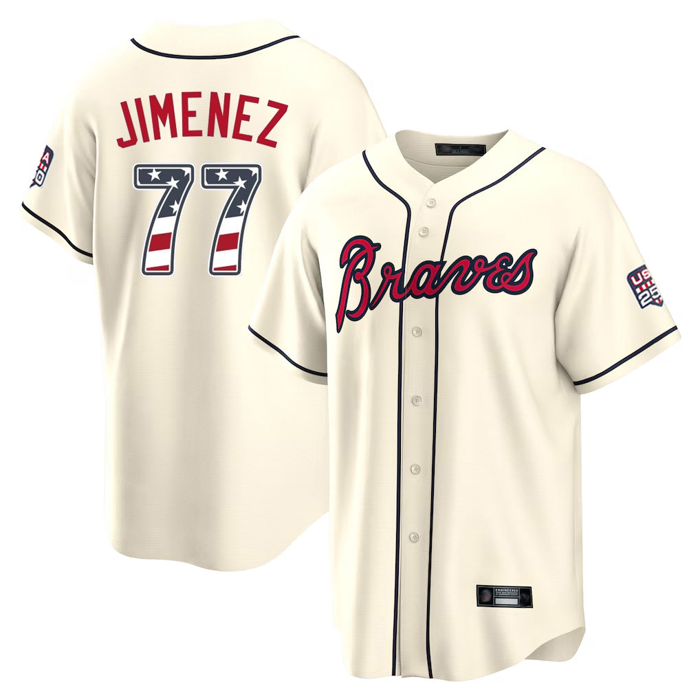 Silnrao A.Braves #77 Joe Jimenez Player Cream USA 250 Fourth Of July Limited Home Game Stitched Jerseys