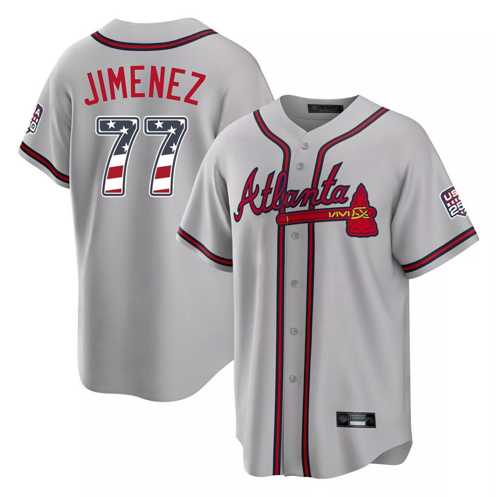 Silnrao A.Braves #77 Joe Jimenez Player Gray USA 250 Fourth Of July Limited Home Game Stitched Jerseys