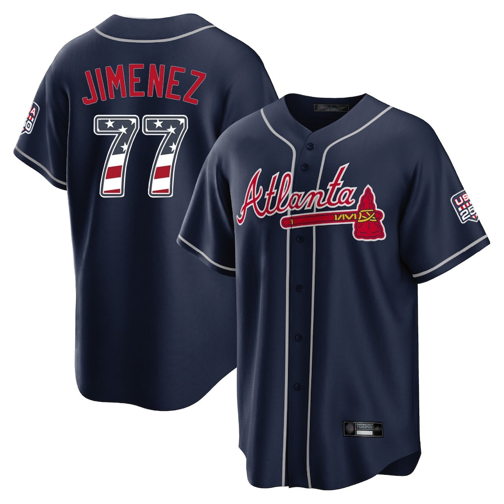 Silnrao A.Braves #77 Joe Jimenez Player Navy USA 250 Fourth Of July Limited Home Game Stitched Jerseys