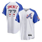 Silnrao A.Braves #77 Joe Jimenez Player White USA 250 Fourth Of July City Connect Home Game Stitched Jerseys