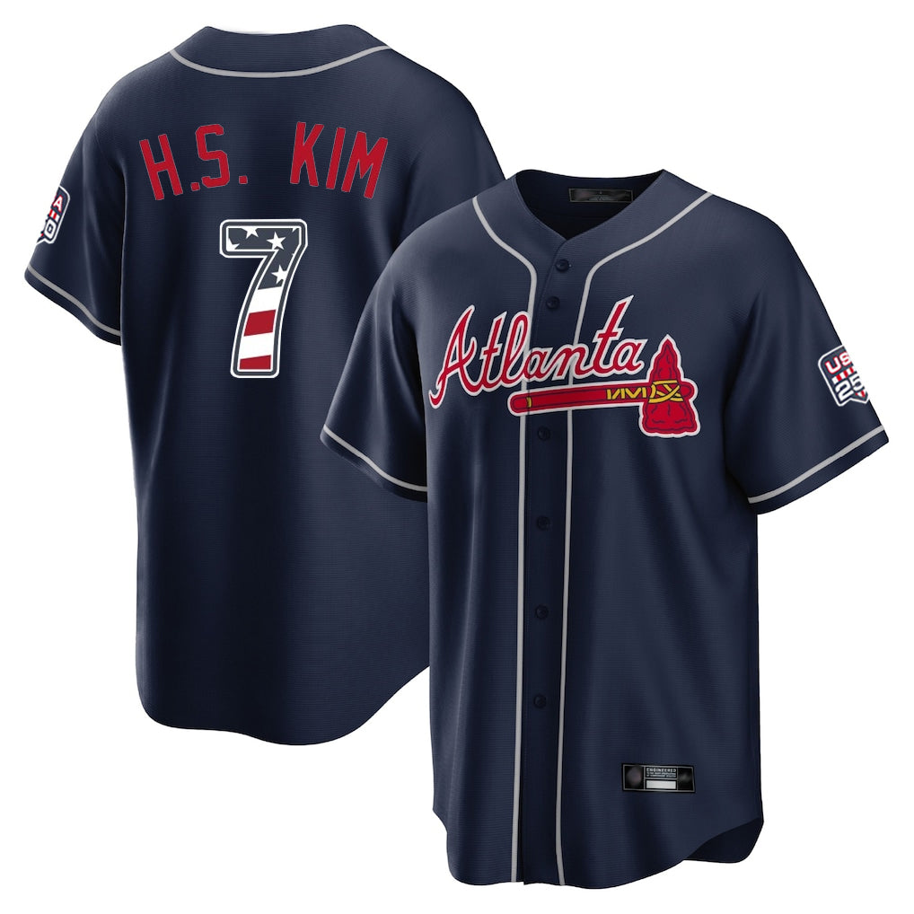 Silnrao A.Braves #7 Ha-Seong Kim Player Navy USA 250 Fourth Of July Limited Home Game Stitched Jerseyseys