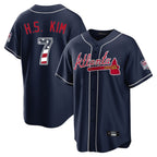 Silnrao A.Braves #7 Ha-Seong Kim Player Navy USA 250 Fourth Of July Limited Home Game Stitched Jerseyseys