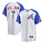Silnrao A.Braves #7 Ha-Seong Kim Player White USA 250 Fourth Of July City Connect Home Game Stitched Jerseys
