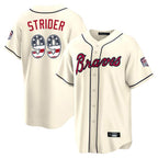 Silnrao A.Braves #99 Spencer Strider Player Cream USA 250 Fourth Of July Limited Home Game Stitched Jerseys