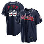 Silnrao A.Braves #99 Spencer Strider Player Navy USA 250 Fourth Of July Limited Home Game Stitched Jerseys