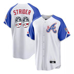 Silnrao A.Braves #99 Spencer Strider Player White USA 250 Fourth Of July City Connect Home Game Stitched Jerseys