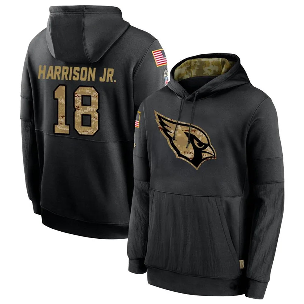 Silnrao A.Cardinals #18 Marvin Harrison Jr. Player Black Salute to Service Hoodies  Stitched Jerseys