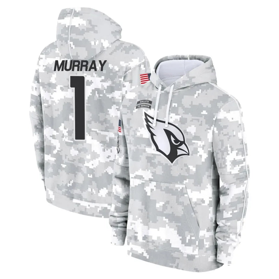 Silnrao A.Cardinals #1 Kyler Murray Player Camo Salute to Service Hoodies  Stitched Jerseys